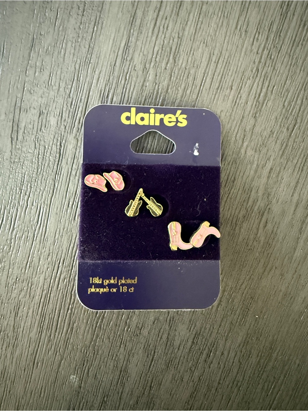 claire's Pink Cowboy Boot and Gold Guitar Stud Earrings Set
